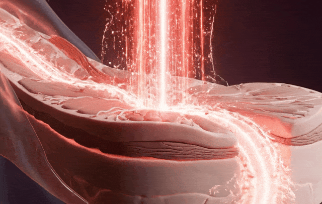 Red light penetrates deep into the tissue.